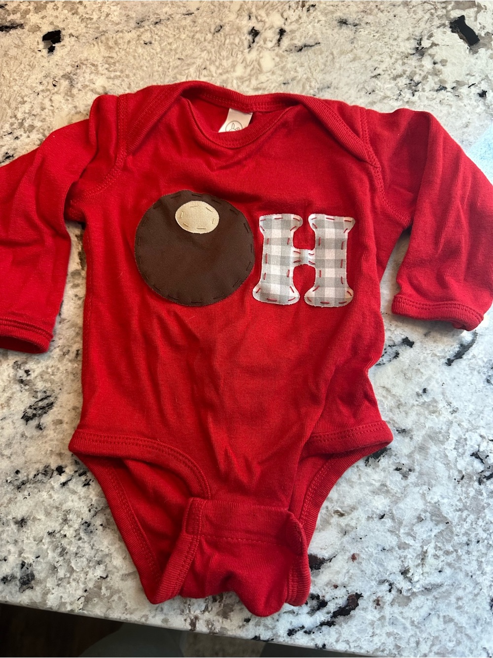 Ohio State Red OH' Appliqué Baby One-Piece